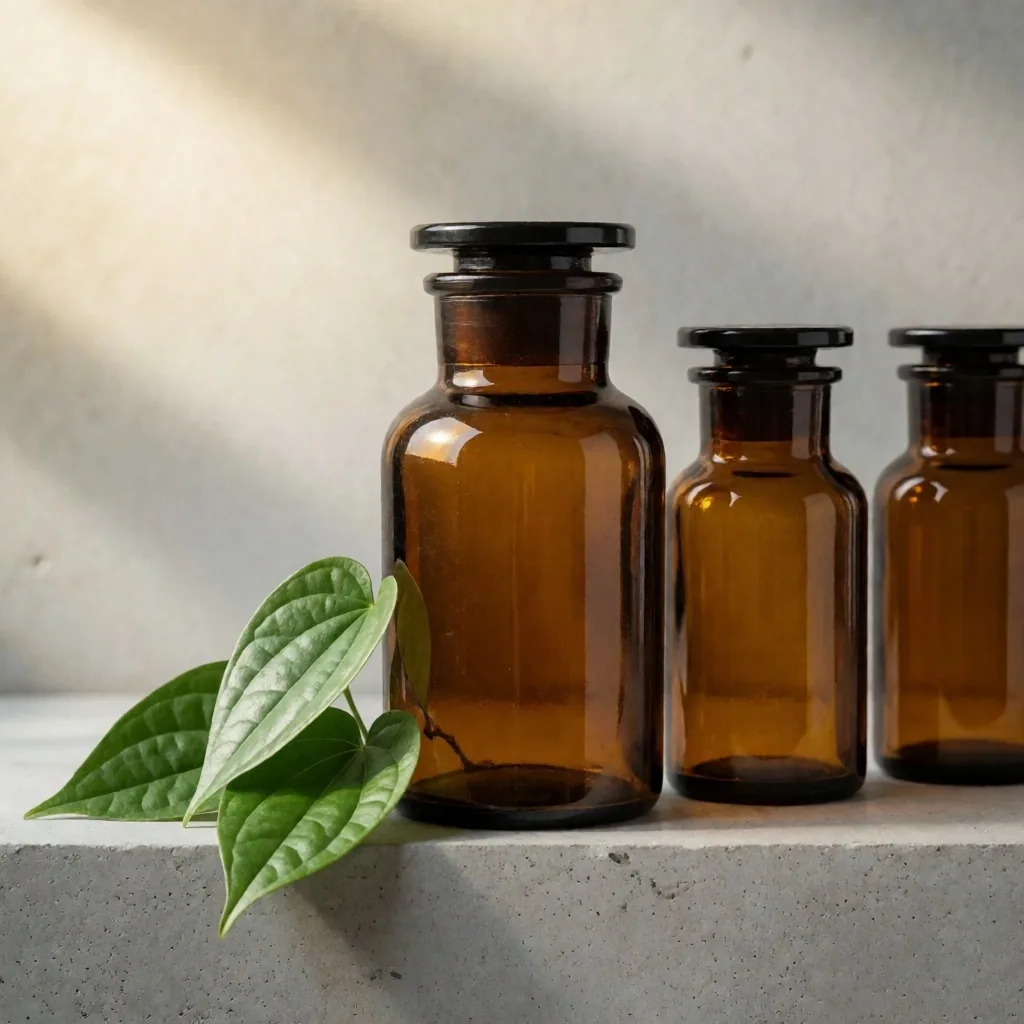 Natural supplement bottles on a concrete surface