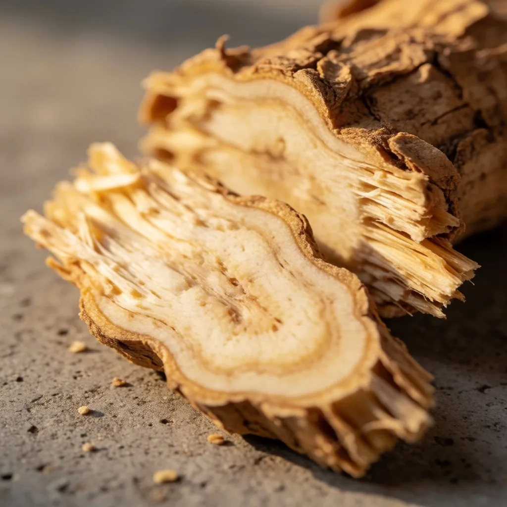 Dried botanical root specimens on concrete surface