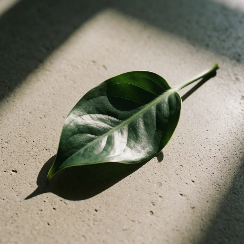 Fresh green leaf on concrete surface