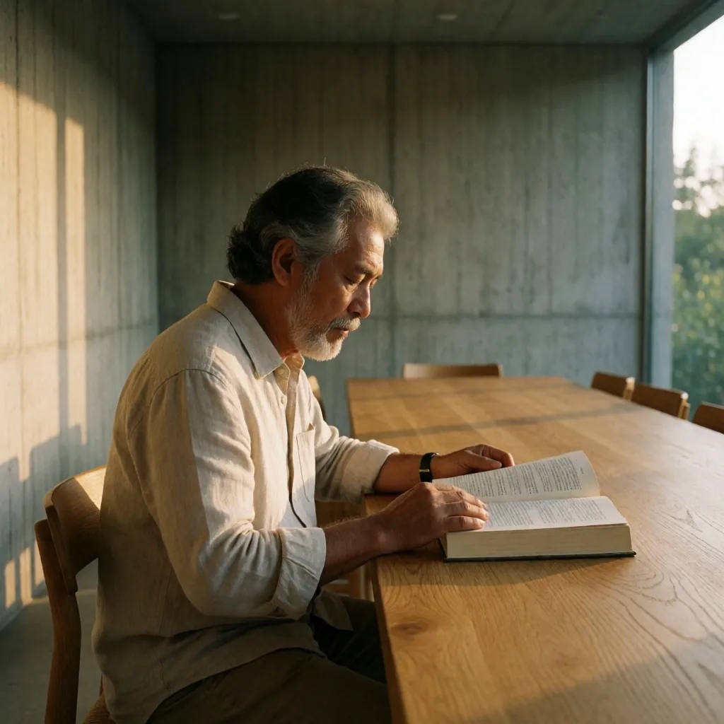 Man reading at library table